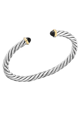 Cable Cuff Bracelet, Sterling Silver with 18k Yellow Gold and Black Onyx
